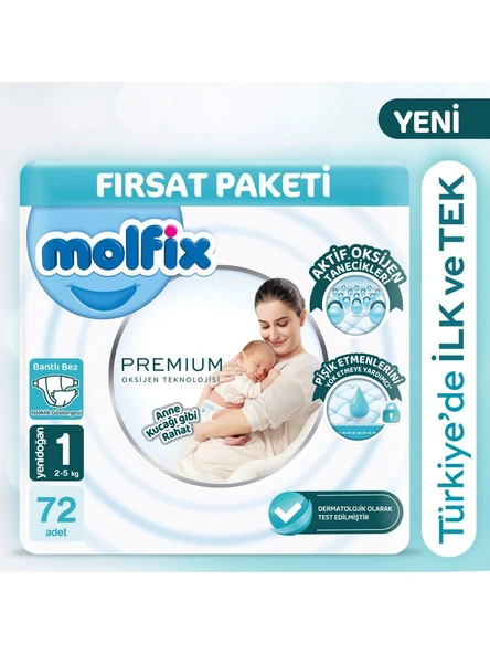 Molfix Premium Bebek Bezi Fırsat Paketi 1 Beden 2-5 Kg 72 Adet ürün görseli