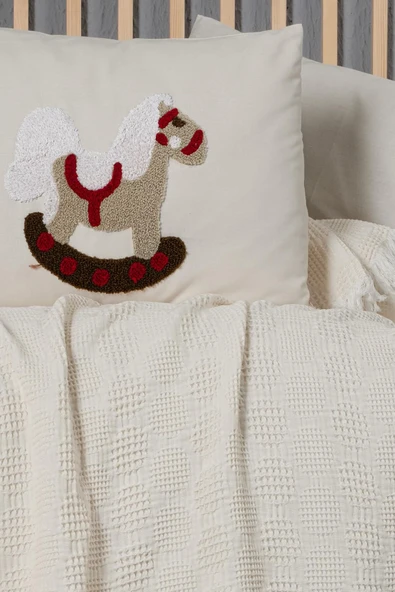 Kanz Bebek Waffle Müslin Nakışlı Pike Knz-021 Ponny - 2