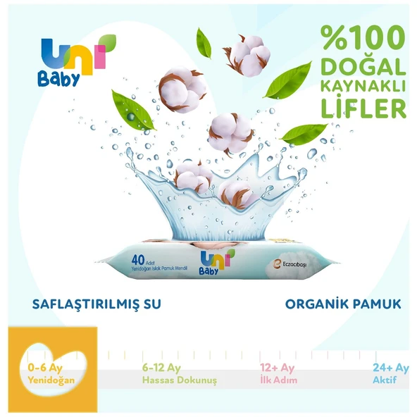 Uni Baby Yenidoğan Islak Havlu Mendil 3Lü 120 Yaprak - 4