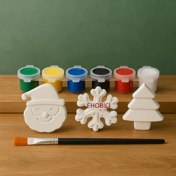 Ehobici Taş Boyama Yeniyıl Yılbaşı Seti 6 Renk Akrilik Boya 5ml + Fırça