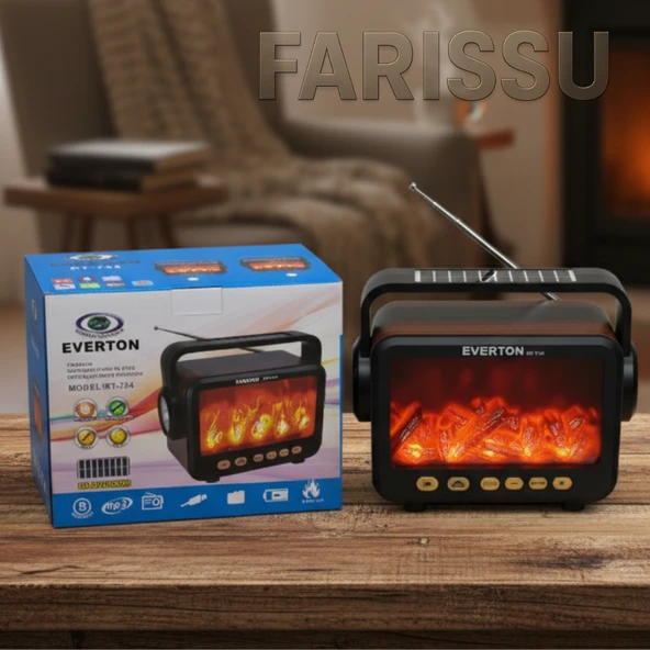 RT-734 Gerçek Eskitme Görünümlü Şömine Efektli Nostaljik Radyo | Güneş Enerjili, Bluetooth'lu, Fenerli - 6