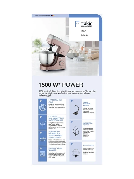 Fakir Arya Rosie 1500 W 5 lt Hamur Yoğurma Makinesi Cream Bej - 2