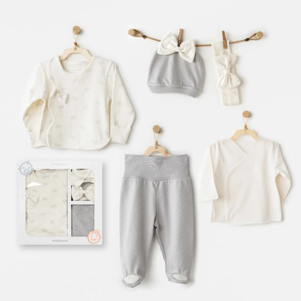 Andywawa AC26250 Baby Bow Bliss 5'li Hastane Çıkışı Ekru