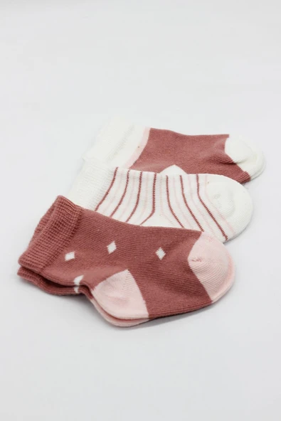 Bistyle 3'Lü Penye Kız Soket Çorap BS10112 Pudra - Resim 4