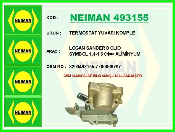 TERMOSTAT YUVASI KOMPLE LOGAN SANDERO CLIO SYMBOL 1.4-1.6 2004 ALİMİNYUM 8200493155 7700869797