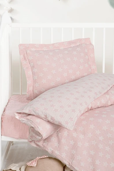 Kanz Jakarlı Müslin Bebek Nevresim Takımı Knz-013 Stars Pembe - 2