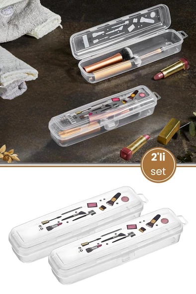 2’li Makyaj Aksesuar Kutusu Seti, Makyaj Takı Kozmetik Fırça Macun Tıraş Taşınabilir Saklama Kabı ürün görseli 1