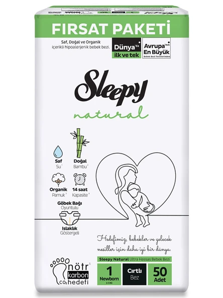 Sleepy Natural Bebek Bezi Fırsat Paketi 1 Yenidoğan 2-5 Kg 50 Adet