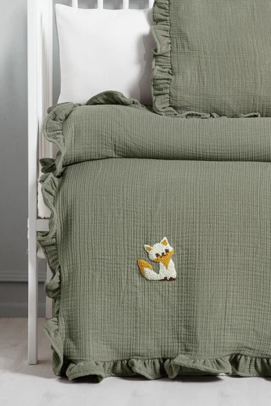 Kanz 4 Kat Hand Made Fırfırlı Müslin Örtü Seti Knz-020 Yeşil - 2