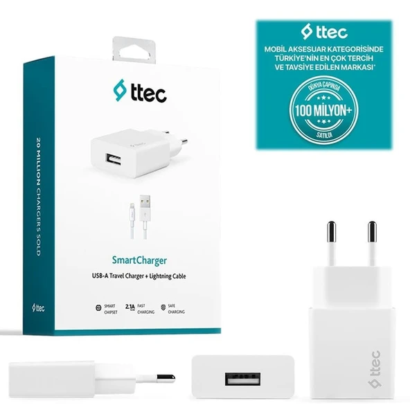 Ttec Smart charger Adaptör + İphone Data ve Şarj Kablosu ürün görseli