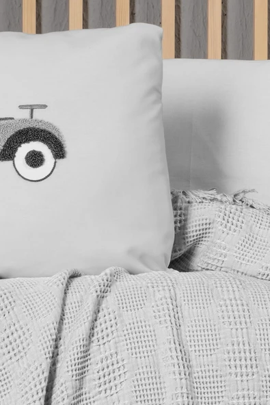 Kanz Bebek Waffle Müslin Nakışlı Pike Knz-021 Bubble Gri - 4