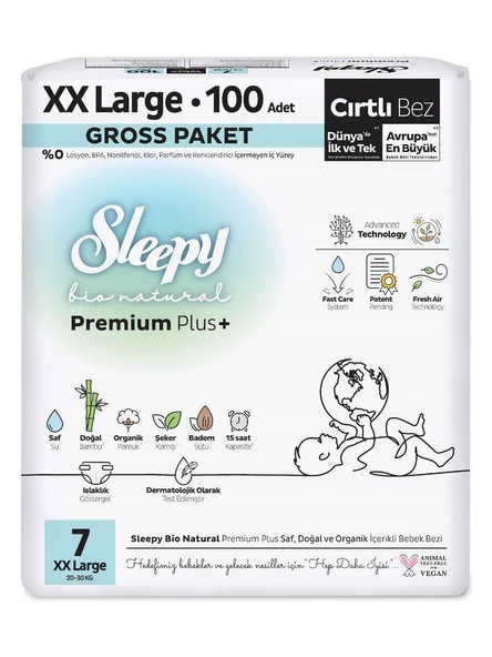 Sleepy Bio Natural Bebek Bezi Gross Paket 7 Beden 20-30 Kg 100 Adet - Resim 2