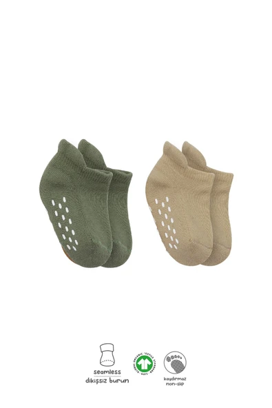 Bistyle 2'Li Altı Havlu Sneakers Kaymaz Çorap 20501 Nil Bej