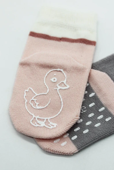 Bistyle Hayvan Figür Kaymaz Kız Soket Çorap 2'Li BS10120 Gri - 4