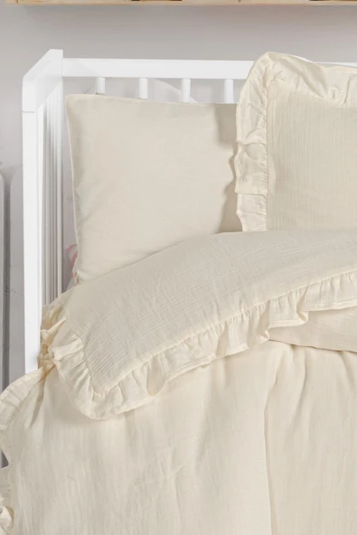 Kanz 2 Kat Fırfırlı Bebek Müslin Nevresim Knz-023 Krem - 2