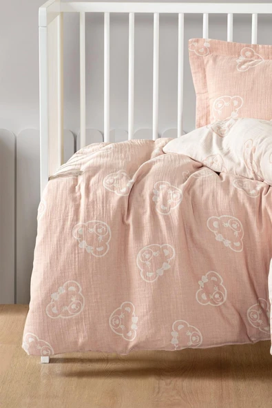 Kanz Jakarlı Müslin Bebek Nevresim Takımı Knz-013 Bear Pudra - 3