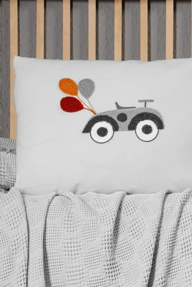 Kanz Bebek Waffle Müslin Nakışlı Pike Knz-021 Bubble Gri - 2