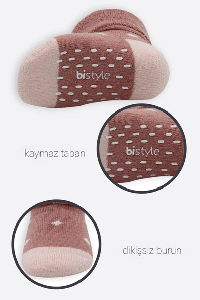 Bistyle Puanlı Kaymaz Havlu Soket Çorap 2'Li BS10502 Pudra Pembe - 4