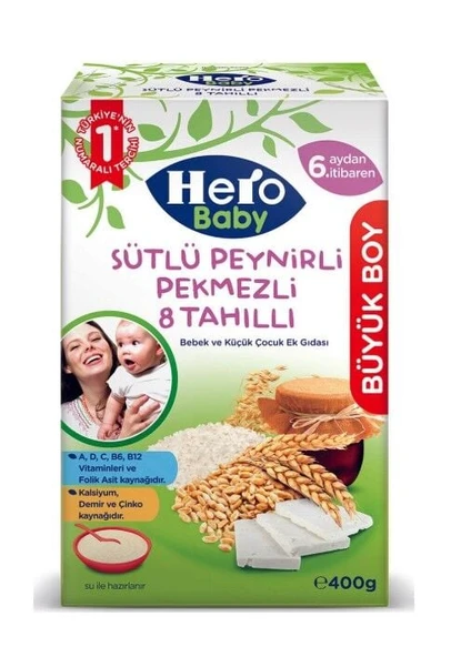 Hero Baby Sütlü 8 Tahıllı Peynirli Pekmezli Ekonomik Paket Kaşık Mama 400 Gr