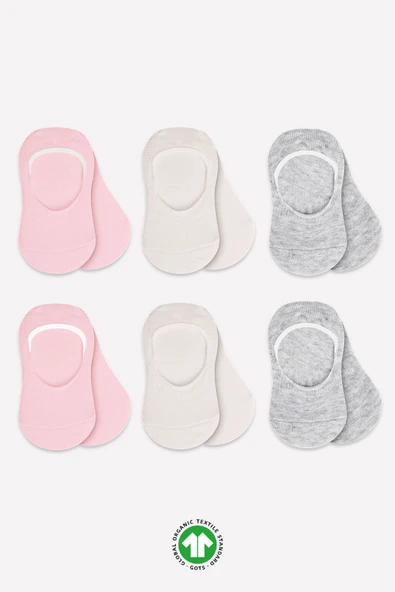 Bistyle 6'Lı Silikonlu Babet Penye Çorap BS30101B Pembe Ekru Gri