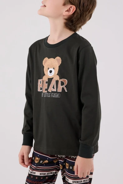 Arnetta Garson Erkek Çocuk Aile Bear My Little Friend %100 Pamuklu 4 Mevsim Uzun Kollu Pijama Takım - 13
