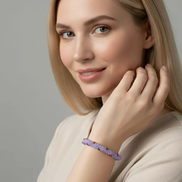 Pofuduk Kiraz El İşçiliği Kadın Bileklik BLK2 Lila Renk 19cm Takı ürün görseli