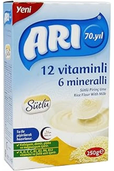 Arı Mama 12 Vitaminli 6 Mineralli Sütlü Pirinçli,250 gr ürün görseli 1