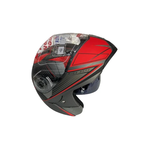 JK20 Çene Açılır Güneş Vizörlü Motosiklet Kaskı Kırmızı XL Beden Baş Çevresi: 61-62CM - Resim 5