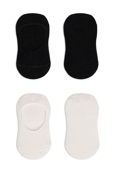Bistyle 2'Li Penye Babet Silikonlu Basic Çorap 30104 Siyah Ekru - Resim 4