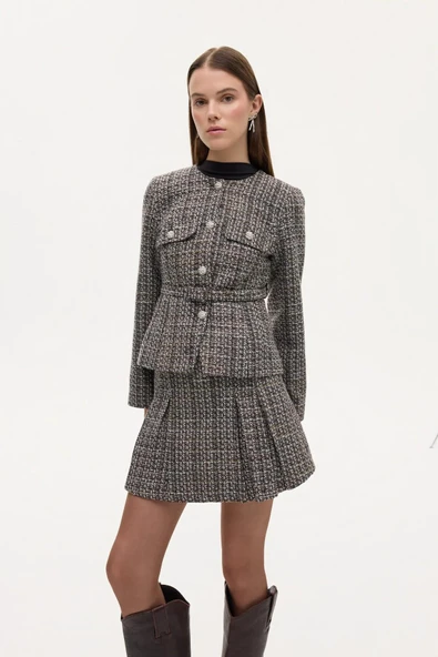 Quzu Kemer Detaylı Tüvit Kadın Ceket - Resim 3