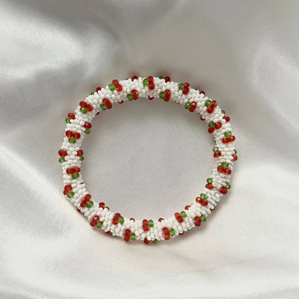 Pofuduk Kiraz El İşçiliği Kadın Bileklik BLKS1 Beyaz Renk 19cm Takı - Resim 4