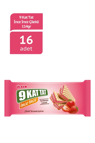 ÜLKER 9 KAT TAT İnce Çilekli Kremalı Gofret - 114 gram - 16 Adet ürün görseli