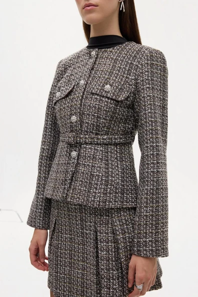 Quzu Kemer Detaylı Tüvit Kadın Ceket - Resim 4