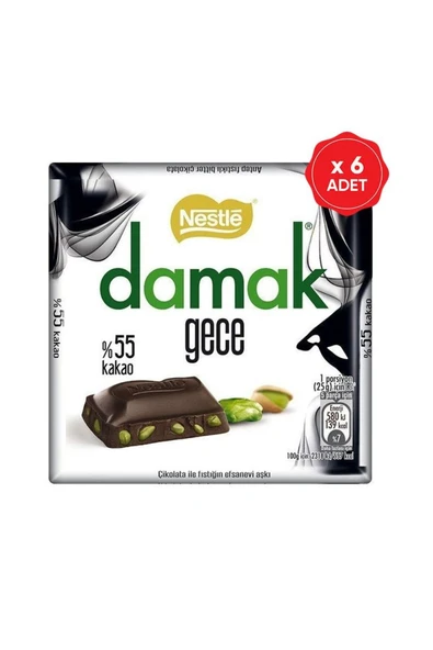 Nestlé Damak Gece %55 Kakao Antep Fıstıklı Bitter Çikolata 60g x 6 adet ürün görseli
