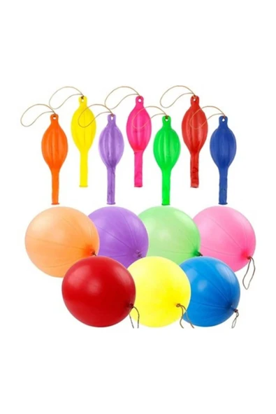 Lastikli Balon 25'li Punch Balon Zıpzıp İpli Balon Atom Balon Panç Büyük Boy Renkli Balon - Resim 3