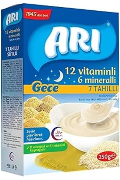 Arı Mama 12 Vitaminli 6 Mineralli Sütlü 7 Tahıllı Pirinçli Gece,250 gr ürün görseli 1