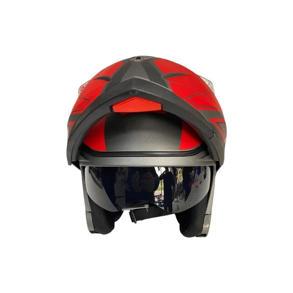 JK20 Çene Açılır Güneş Vizörlü Motosiklet Kaskı Kırmızı XL Beden Baş Çevresi: 61-62CM - Resim 3