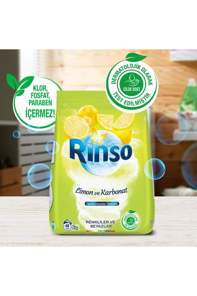 RİNSO Limon ve Karbonat Renkliler ve Beyazlar İçin Toz Çamaşır Deterjanı 6 kg 40 Yıkama - Resim 5
