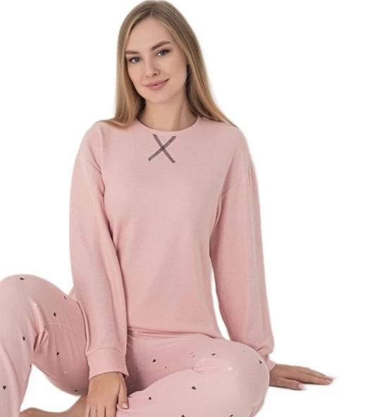 Luna Casa Waffle Kumaş Kışlık Kadın Pijama Takımı S/2XL - Resim 2