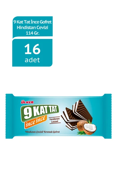 ÜLKER 9 KAT TAT İnce Hindistan Cevizli Gofret- 144 gram - 16 Adet ürün görseli