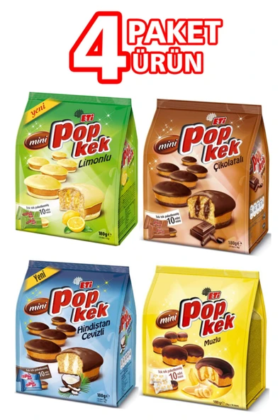ETİ Popkek Mini 10lu 4 Çeşit 4 Paket ürün görseli