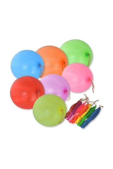 Lastikli Balon 25'li Punch Balon Zıpzıp İpli Balon Atom Balon Panç Büyük Boy Renkli Balon - Resim 2