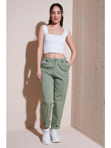 FASHION FRIENDS KADIN PAÇASI DÜĞME DETAYLI PANTOLON 25Y0312K1 - 6