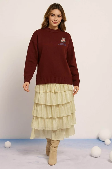 FASHION FRIENDS KADIN NAKIŞLI KAZAK 25K0313K1 ürün görseli 1