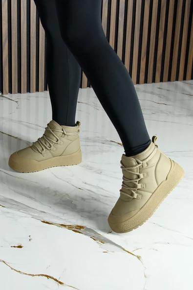 Erkan Saçmacı Vizon Vegan Kürk Astarlı Bağcıklı Yuvarlak Burun Flatform Taban Günlük Bot - 5