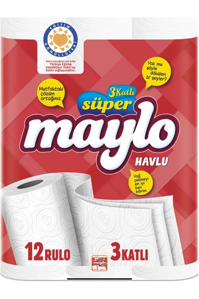 3 KATLI SÜPER MAYLO RULO HAVLU 12'Lİ ürün görseli