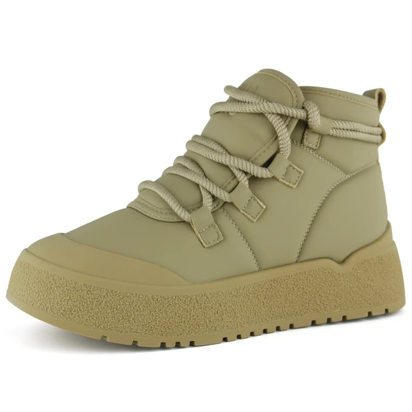 Erkan Saçmacı Vizon Vegan Kürk Astarlı Bağcıklı Yuvarlak Burun Flatform Taban Günlük Bot