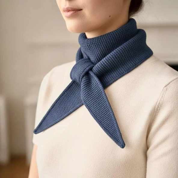 Pofuduk Sophie Örgü Eşarp Fular Şal PFDKF1 Lacivert ürün görseli