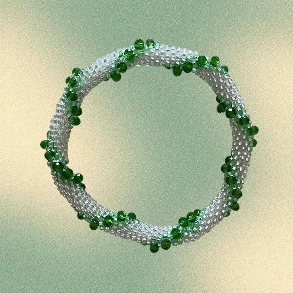 Pofuduk El İşçiliği Kristal  Kadın Bileklik Sarmal KBLK23 Yeşil Renk 19cm Takı - Resim 2