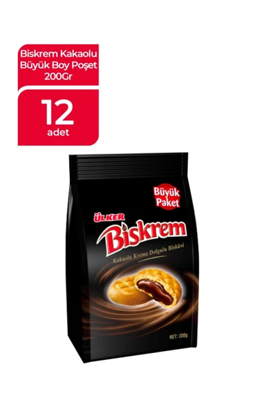 ÜLKER BİSKREM Kakaolu Poşet Bisküvi - 200 gram - 12 Adet ürün görseli 1